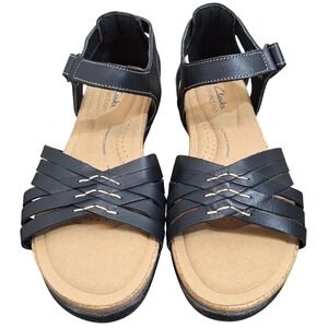Clarks Roseville Cove Black Leather Strappy Comfort Sandals Women's Size 9M